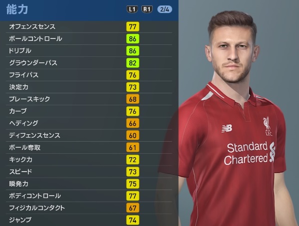 リヴァプールの主軸選手、『ウイイレ2019』での能力と顔はこんな感じ｜写真34