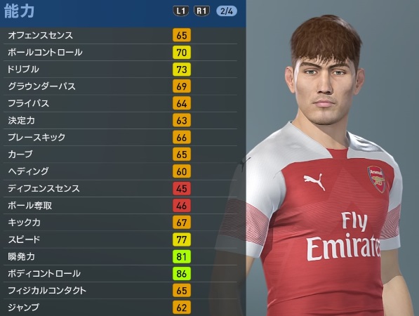 アーセナルの主軸選手、『ウイイレ2019』での能力と顔はこんな感じ｜写真53