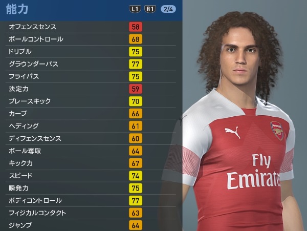 アーセナルの主軸選手、『ウイイレ2019』での能力と顔はこんな感じ｜写真34