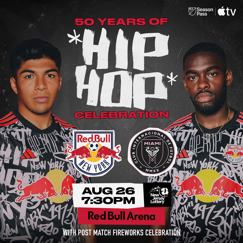 NYレッドブルズ、「HIP HOP誕生50周年」を祝う新ユニを発表！黒白の記念ラベルは“あの検閲マーク”｜写真10