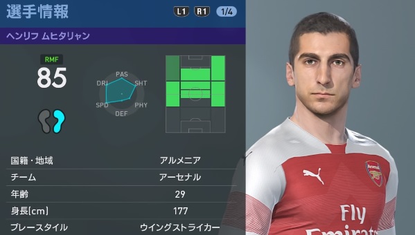 アーセナルの主軸選手、『ウイイレ2019』での能力と顔はこんな感じ｜写真43