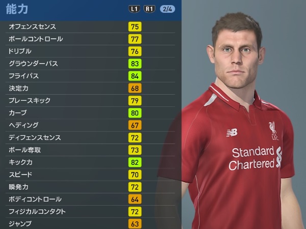リヴァプールの主軸選手、『ウイイレ2019』での能力と顔はこんな感じ｜写真42