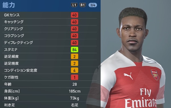 アーセナルの主軸選手、『ウイイレ2019』での能力と顔はこんな感じ｜写真57