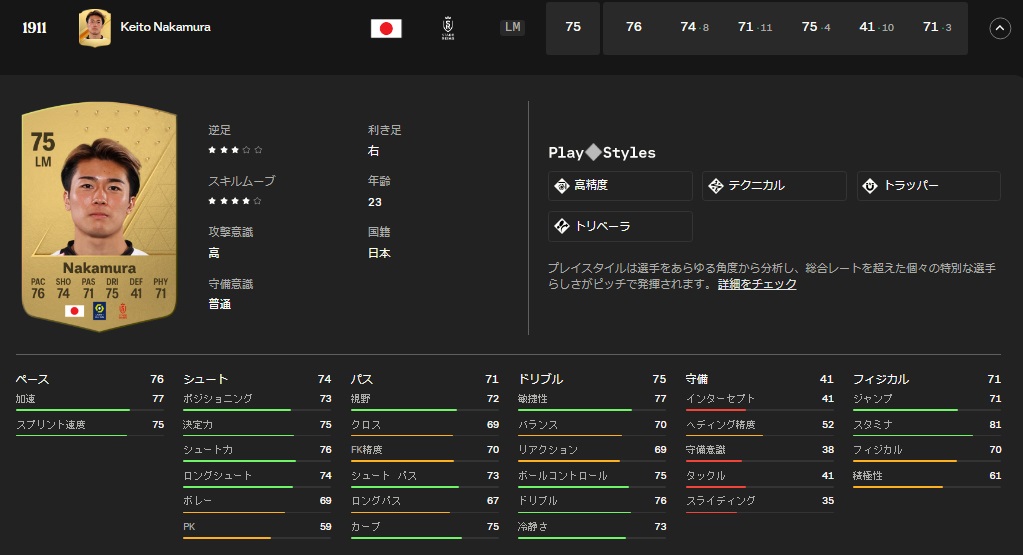 南野拓実、上田綺世、田中碧ら海外日本人10名、サッカーゲームEA FC24の能力がこちら｜写真4