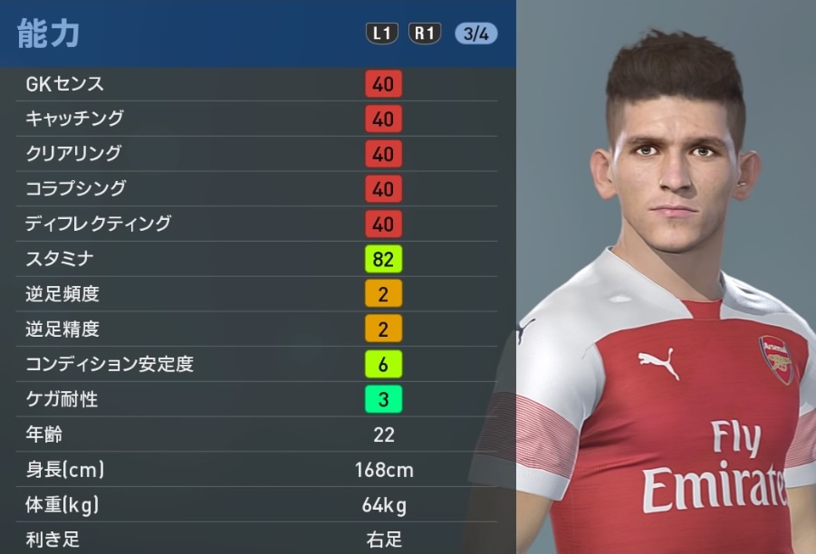 アーセナルの主軸選手、『ウイイレ2019』での能力と顔はこんな感じ｜写真31