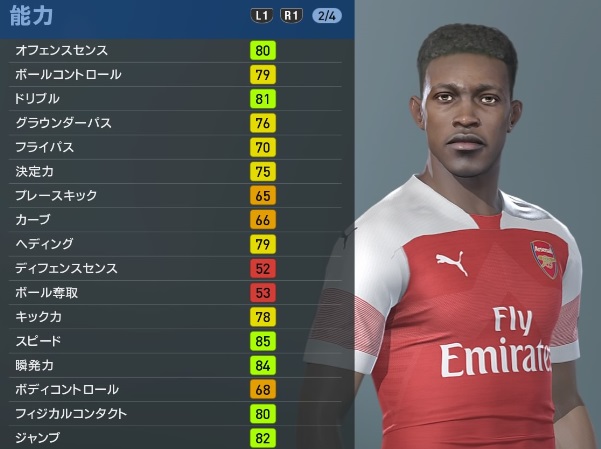 アーセナルの主軸選手、『ウイイレ2019』での能力と顔はこんな感じ｜写真56