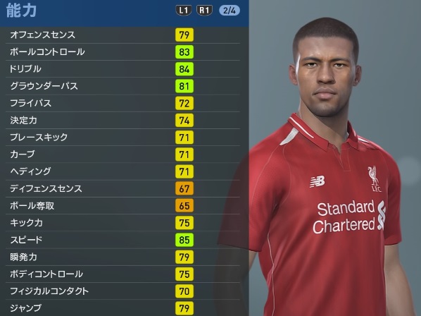リヴァプールの主軸選手、『ウイイレ2019』での能力と顔はこんな感じ｜写真38