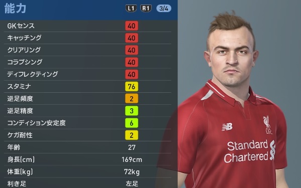 リヴァプールの主軸選手、『ウイイレ2019』での能力と顔はこんな感じ｜写真55