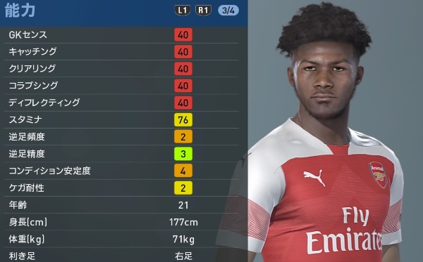 アーセナルの主軸選手、『ウイイレ2019』での能力と顔はこんな感じ｜写真38