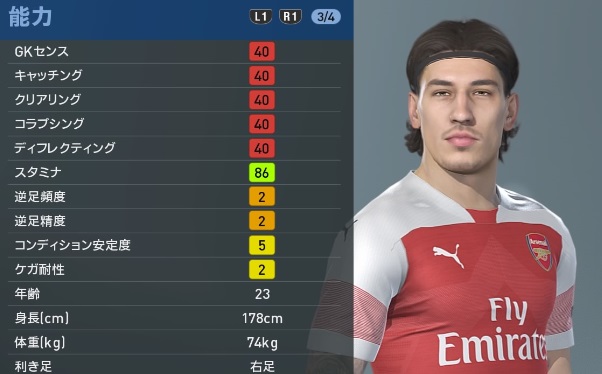 アーセナルの主軸選手、『ウイイレ2019』での能力と顔はこんな感じ｜写真23