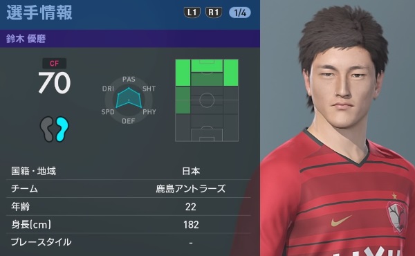 中島翔哉や鈴木優磨ら、「ウイイレ2019」での能力はこんな感じ｜写真11