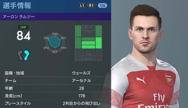 アーセナルの主軸選手、『ウイイレ2019』での能力と顔はこんな感じ｜写真40