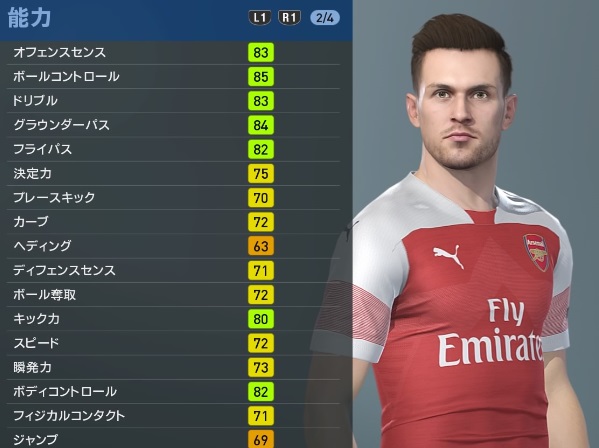 アーセナルの主軸選手、『ウイイレ2019』での能力と顔はこんな感じ｜写真41