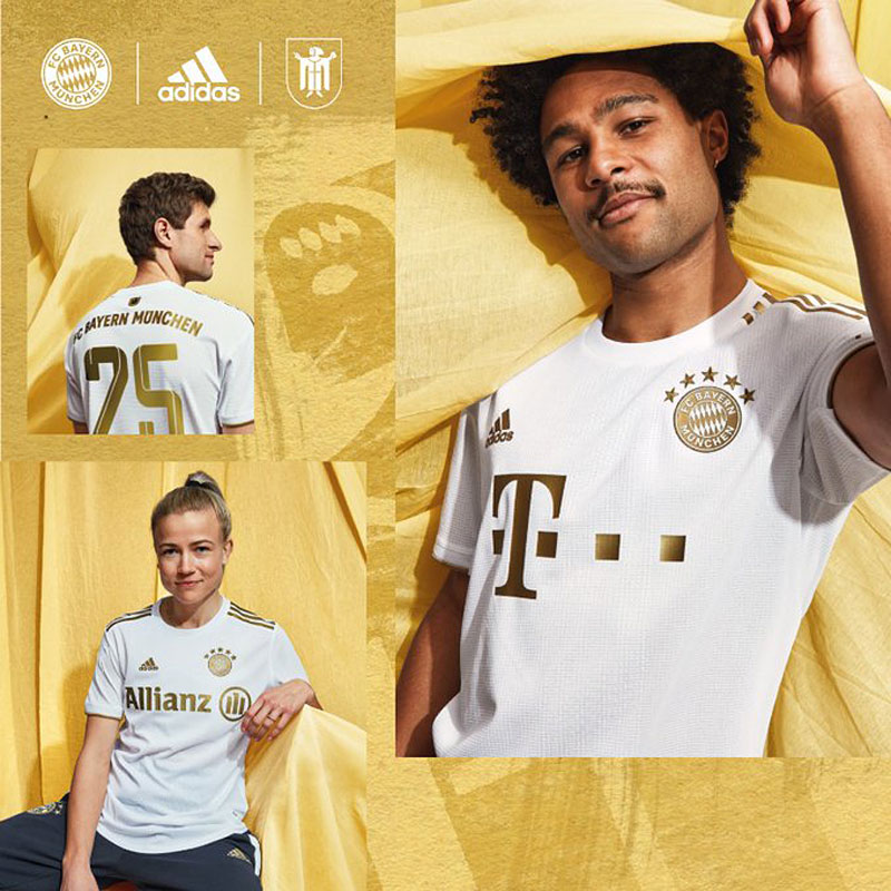 バイエルン、2022-23新アウェイユニフォーム発表！初の「ホワイト×ゴールド」デザイン｜写真7