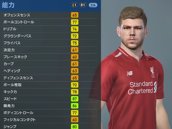 リヴァプールの主軸選手、『ウイイレ2019』での能力と顔はこんな感じ｜写真26